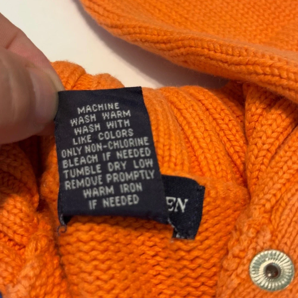 Ralph Lauren Sweater Orange Snap Neck Knit Pony Logo M Youth Preppy Cotton